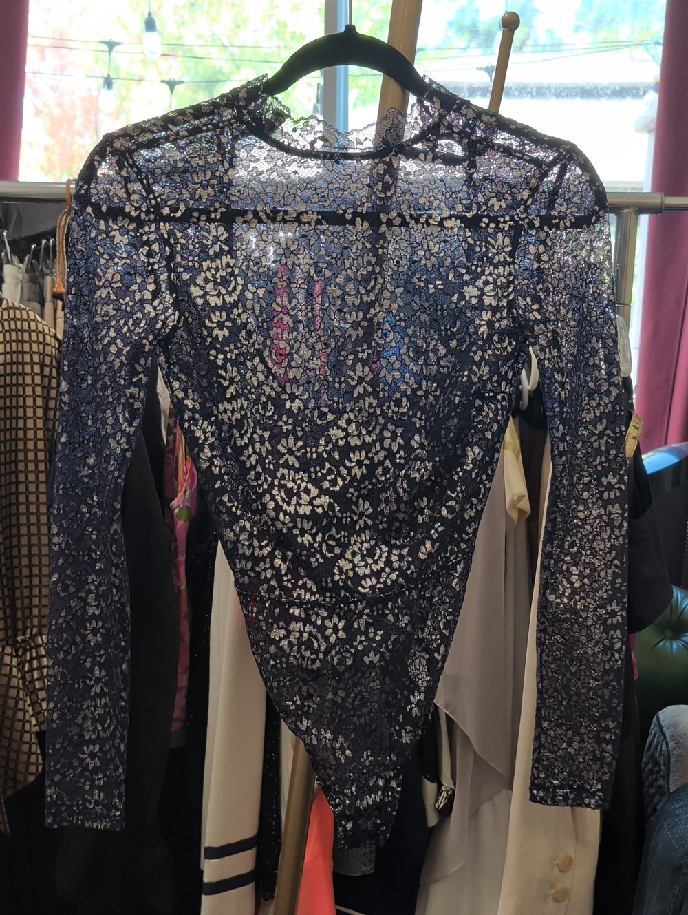 Victoria's Secret Navy Floral Lace Long-Sleeve Bodysuit